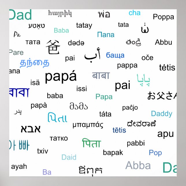Words for dad in many different languages poster (Front)