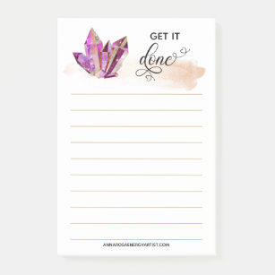*~* Words GET IT DONE Crystals Rose Gold Hearts Post-it Notes