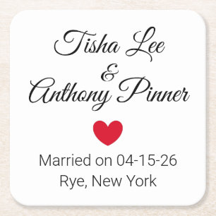 Words & Heart Wedding Reception Square Paper Coaster