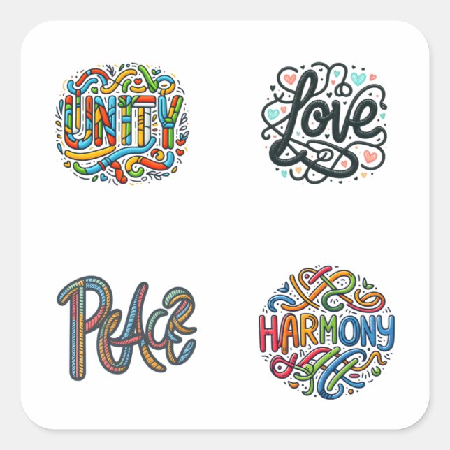 Words Interwoven Doodle Script 4 Pack Stickers (Front)