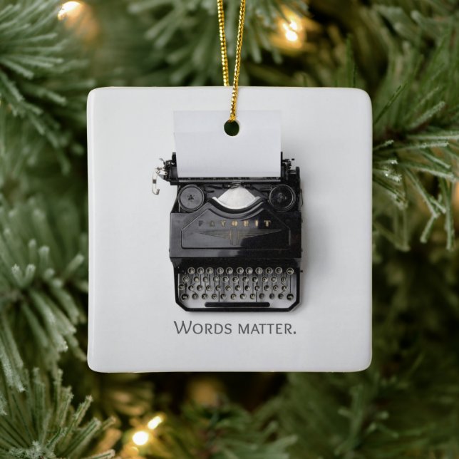 Words Matter Typewriter Ceramic Ornament (Tree)