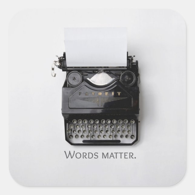 Words Matter Typewriter Square Sticker (Front)