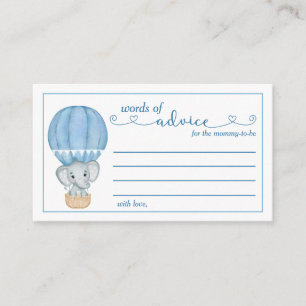 Words of Advice Blue Elephant Baby Shower Enclosure Card