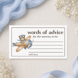 Words of Advice Teddy Bear Pilot Baby Boy Shower Enclosure Card