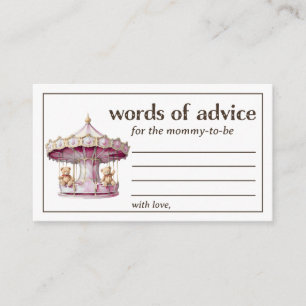 Words of Advice Teddy Bear Twin Girl Baby Shower Enclosure Card