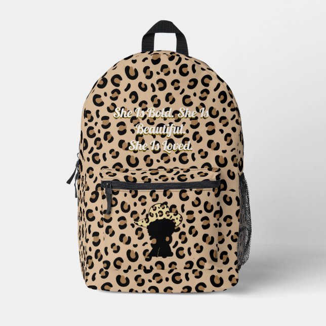 Words of Affirmation Cheetah Print Backpack (Front)