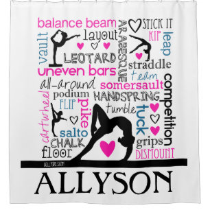 Words of Gymnastics Terminology w/ Monogram Shower Curtain