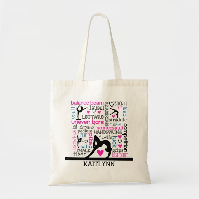 Words of Gymnastics Terminology w/ Monogram Tote Bag (Front)