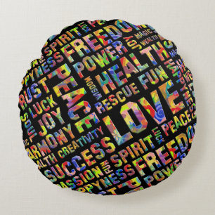 Words Of The Spirit Way / Positive Thinking 1 Round Cushion