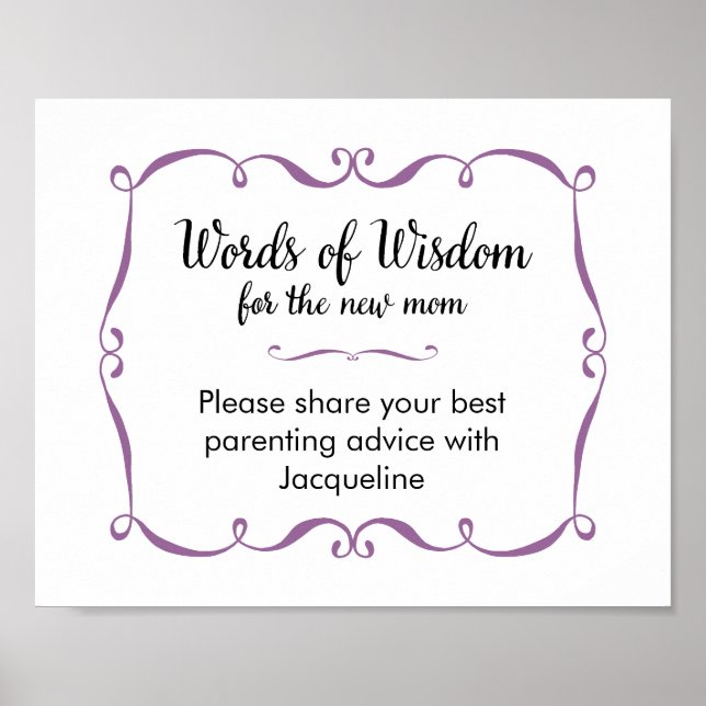 Words of Wisdom Advice for New Mum Sign (Front)