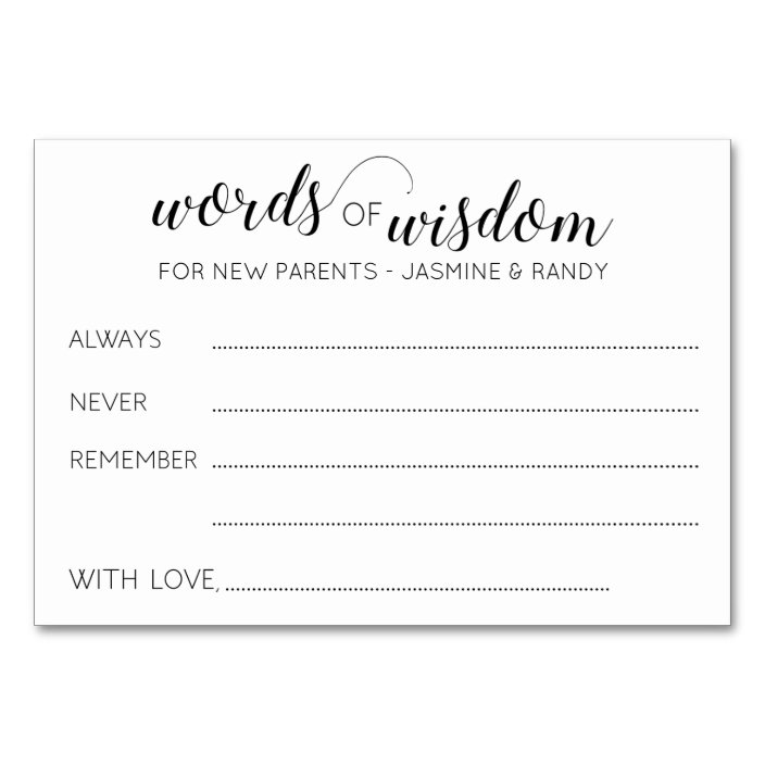Words of Wisdom Baby Shower New Parents Advice Table Number