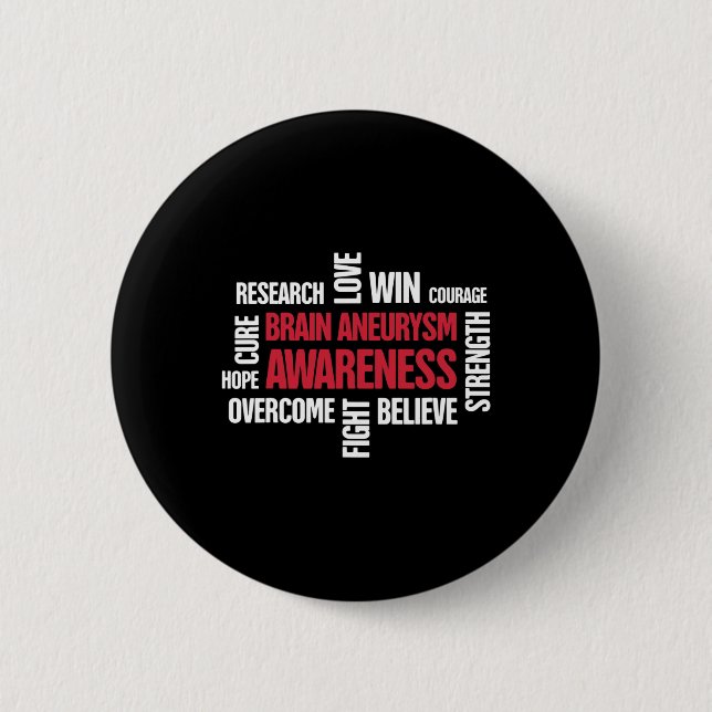 Words Present  Brain Aneurysm Awareness  6 Cm Round Badge (Front)