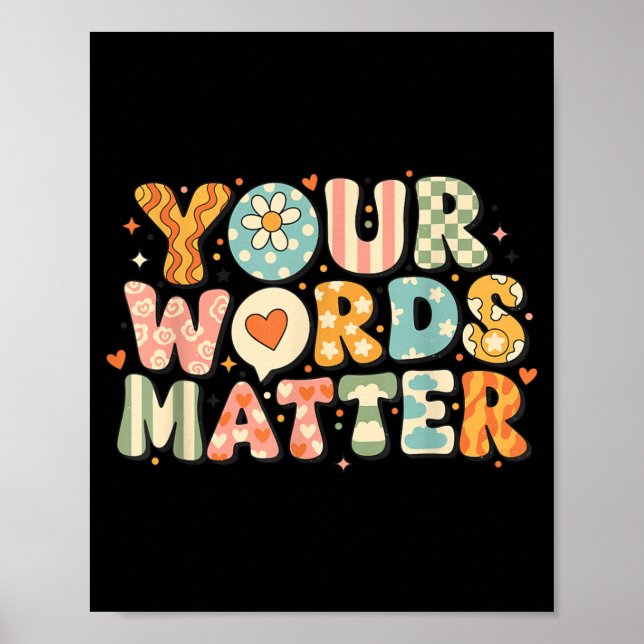 Words Retro Groovy SLP Speech Language Therapy Poster (Front)