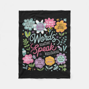Words Speak Kindness Insrational Floral Sitive Fleece Blanket