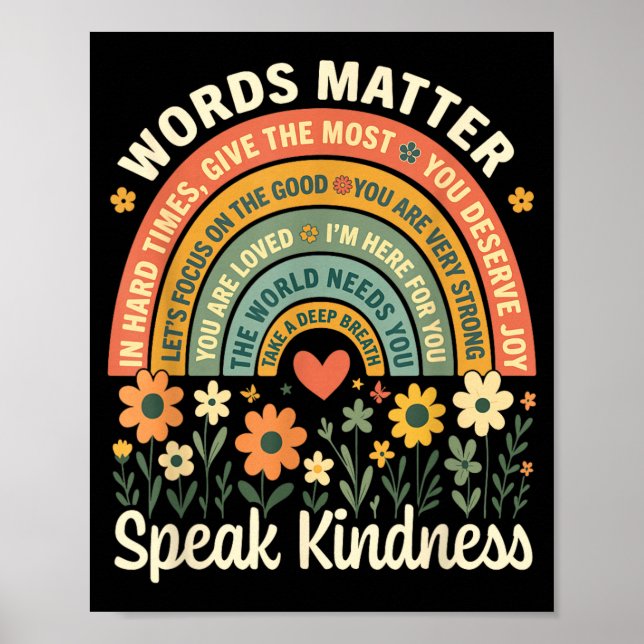 Words Speak Kindness Positive Message Affirmation Poster (Front)