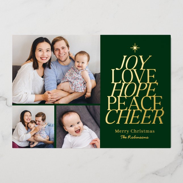 Words Tree Foil Holiday Card Editable Colour (Front)