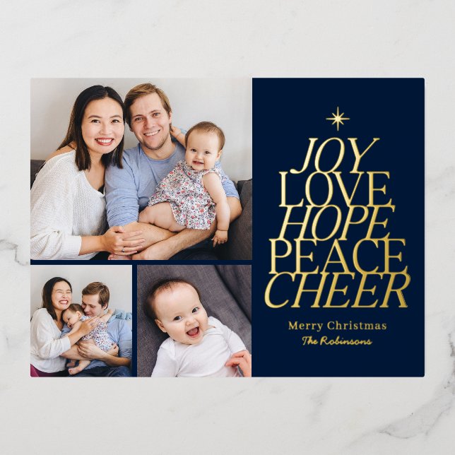 Words Tree Foil Holiday Postcard EDITABLE COLOR (Front)