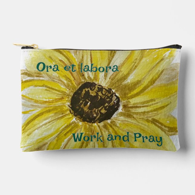 Work and Pray Sunflower Print Cut Zipper Bag (Front)
