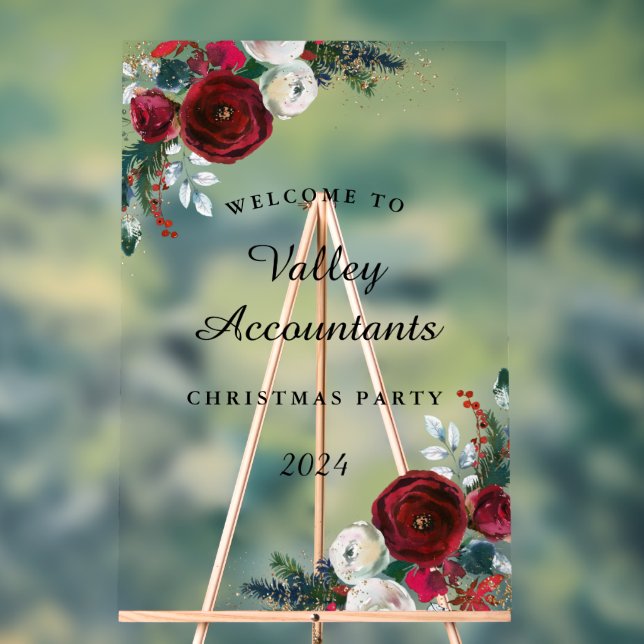 Work Annual Christmas Party Floral Acrylic Sign (Neutral)