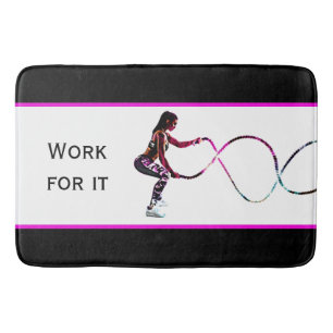Work For It - Battle Ropes Fitness Black and White Bath Mat