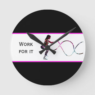 Work For It - Battle Ropes Fitness Black and White Round Clock