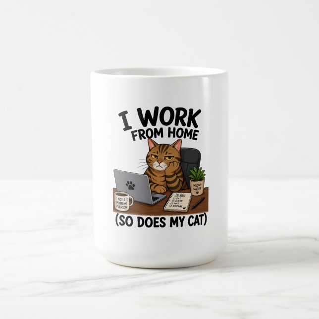 Work From Home Cat  Coffee Mug (Center)