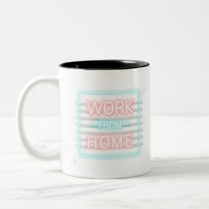 Work from home during coronavirus pandemic neon Two-Tone coffee mug