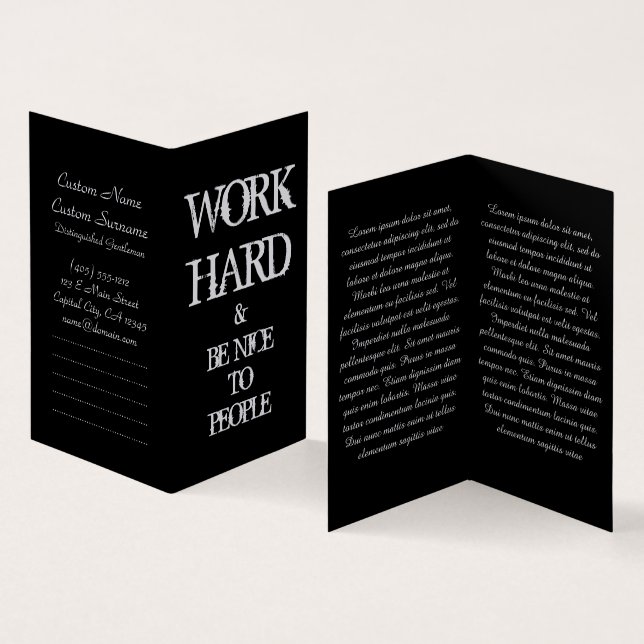 Work Hard and Be nice to People motivation quote Business Card (Inside and Outside)