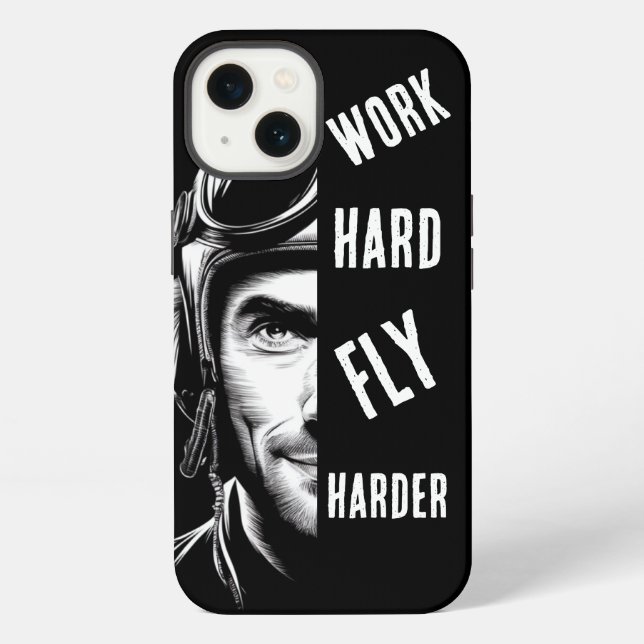 WORK hard, Fly Harder, Pilot,Comic iPhone Case (Back)