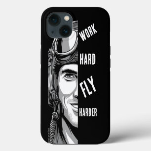 WORK hard, Fly Harder, Pilot,Comic iPhone 13 Case
