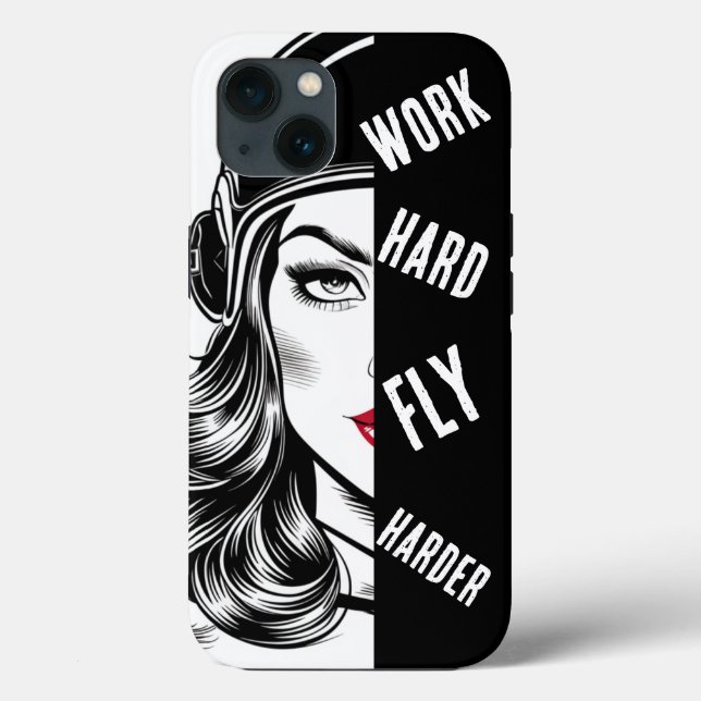 WORK hard Fly Harder, Pilot Woman,Aviation Case-Mate iPhone Case (Back)