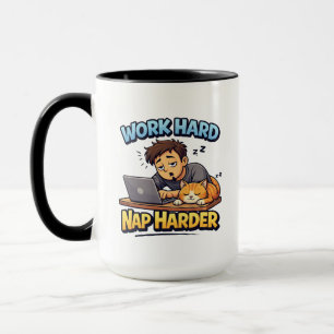 Work Hard Nap Harder Cat Funny Motivational Cartoo Mug