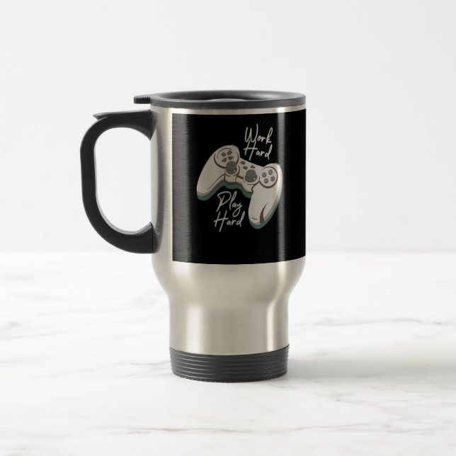 Work Hard Play Hard Essential Funny Travel Mug (Left)