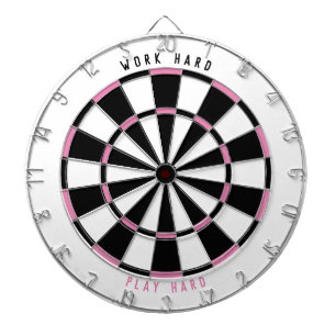 "WORK HARD PLAY HARD" Office Game Room Black/Pink  Dartboard