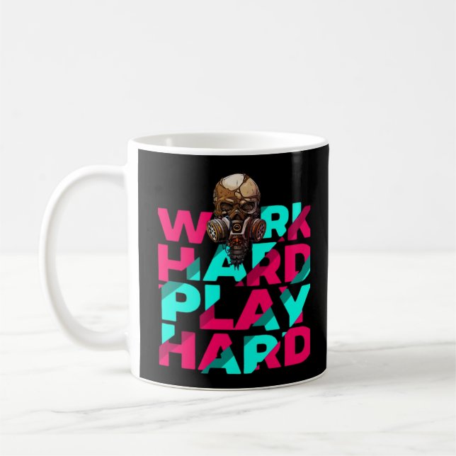 Work Hard Play Hard Skull Motivation Essential Coffee Mug (Left)