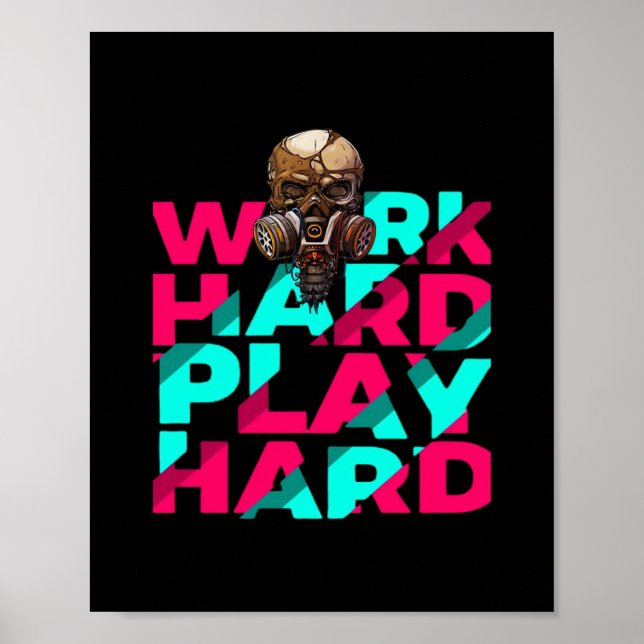 Work Hard Play Hard Skull Motivation Essential Poster (Front)