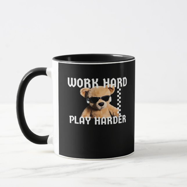 Work Hard Play Hard- Teddy Bear Classic Mug (Left)