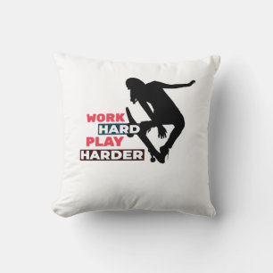 Work Hard Play So Hard Female Skateboarder Classic Cushion