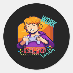 Work Hard Play So Hard Motivational Quote Classic Round Sticker