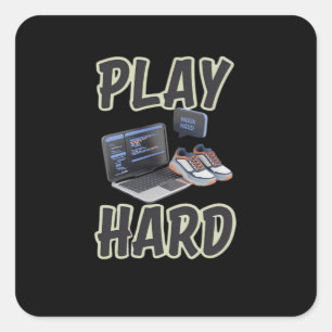 Work Hard Play So Hard Motivational Tech And Sport Square Sticker