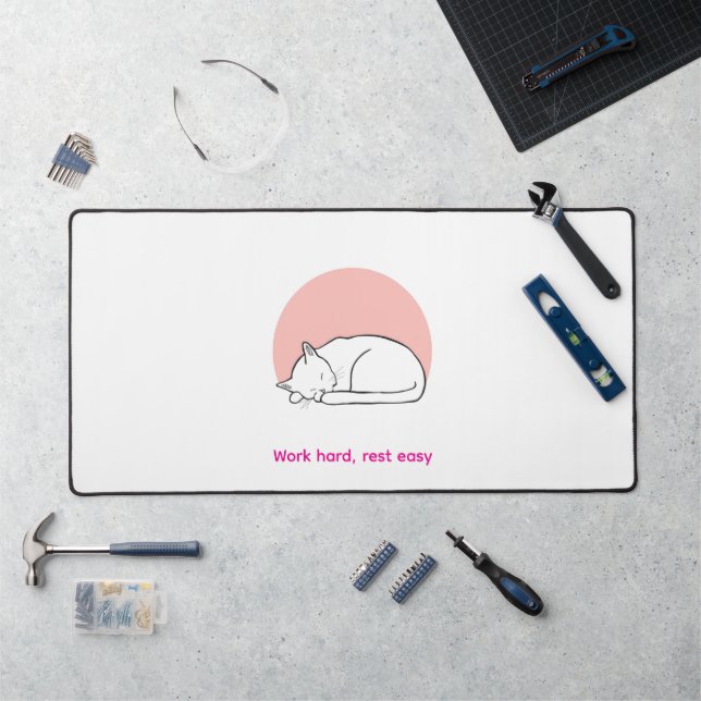 Work Hard Rest Easy - Minimalist Sleeping Cat Desk Mat (Workstation)