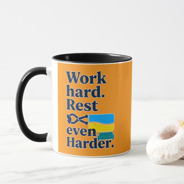 Work Hard Rest Even Harder Beach Lifestyle Design Mug (With Donut)