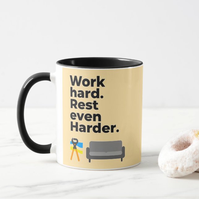 Work Hard Rest Even Harder Minimal Quote Design Mug (With Donut)