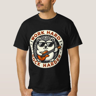 Work Hard Rock Harder Cool Hedgehog Guitar Design T-Shirt