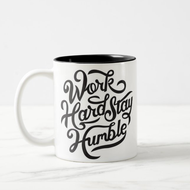 Work Hard Stay Humble Motivational Script Mug (Left)