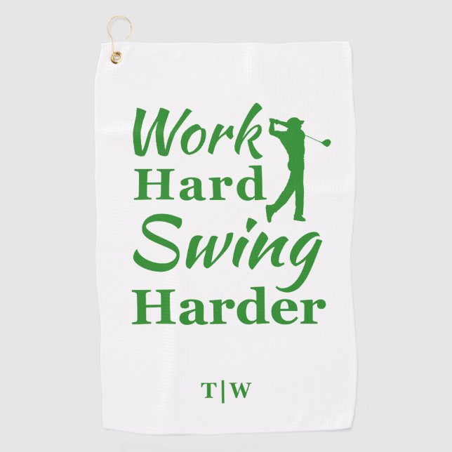 Work Hard Swing Harder Funny Golf Theme Towel (Front)