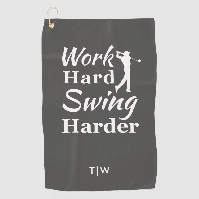 Work Hard Swing Harder Funny Golf Theme Towel (Front)