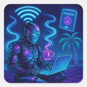 Work Hard WiFi Harder Cyberpunk Robot Decal Square Sticker