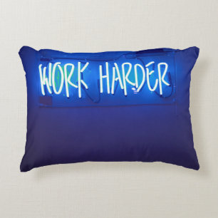 Work Harder Neon Sign Decorative Cushion