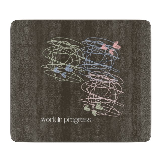 Work in Progress- Scribble and Hearts Cutting Board (Front)